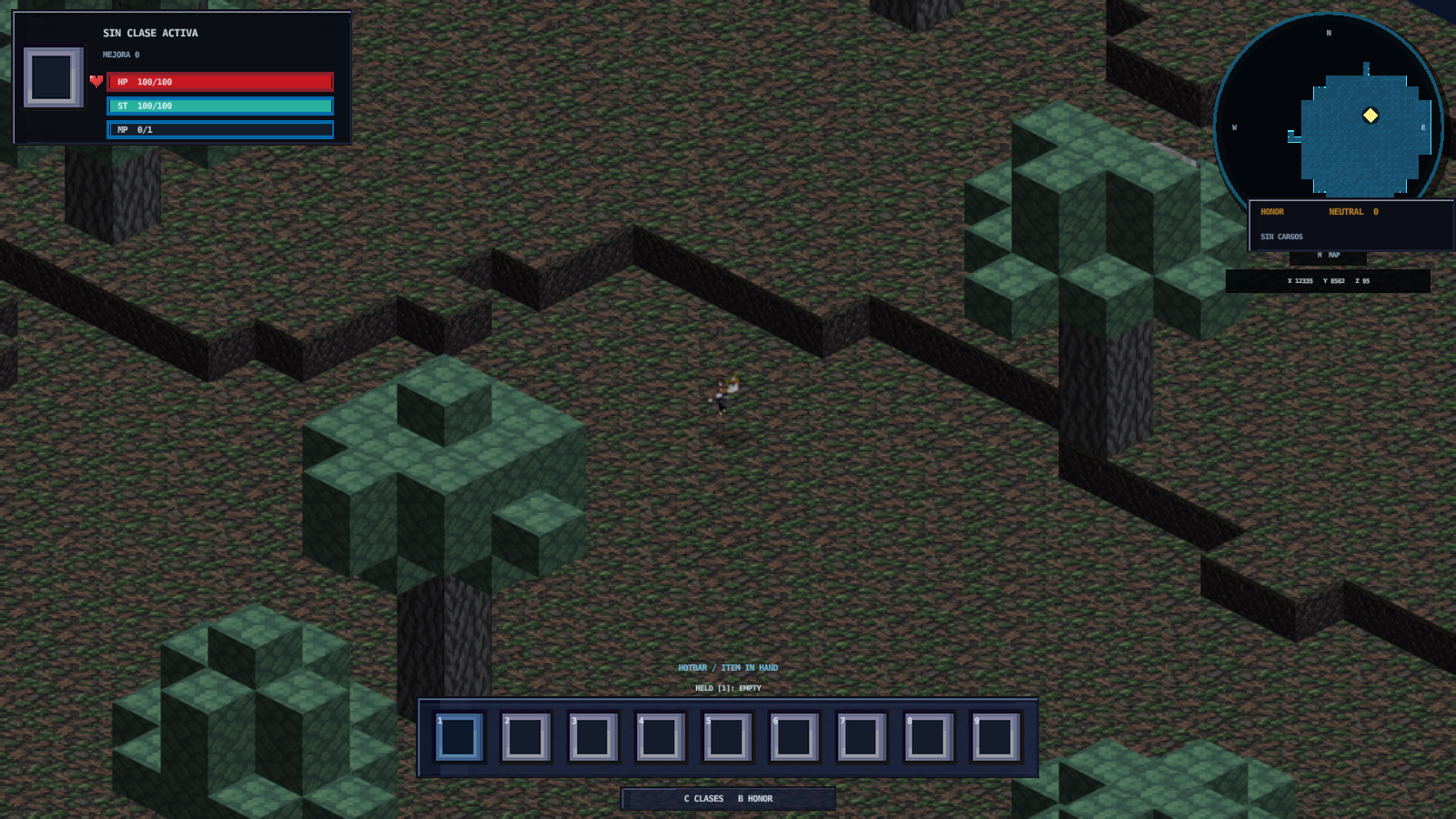 Captura real del RPG: terreno con vegetación y árboles en una megaisla.
